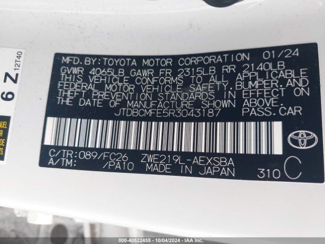 Photo 8 VIN: JTDBCMFE5R3043187 - TOYOTA COROLLA 