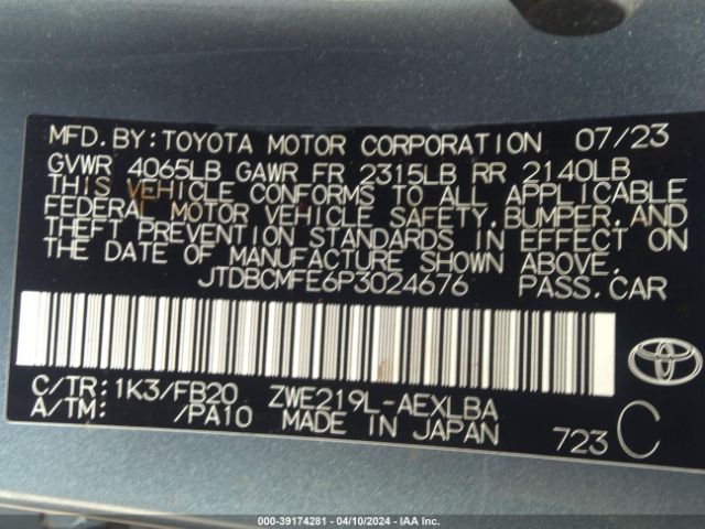 Photo 8 VIN: JTDBCMFE6P3024676 - TOYOTA COROLLA 