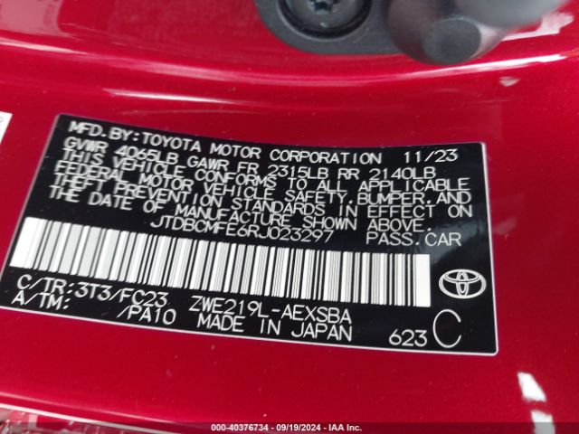 Photo 8 VIN: JTDBCMFE6RJ023297 - TOYOTA COROLLA 