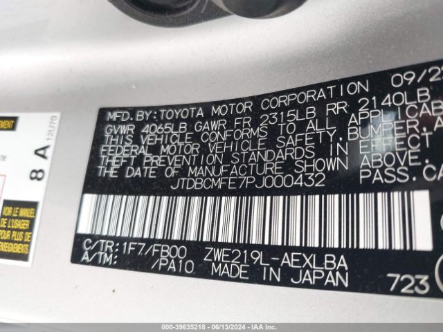 Photo 8 VIN: JTDBCMFE7PJ000432 - TOYOTA COROLLA 