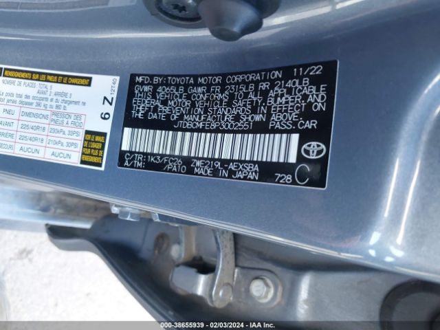 Photo 8 VIN: JTDBCMFE8P3002551 - TOYOTA COROLLA 