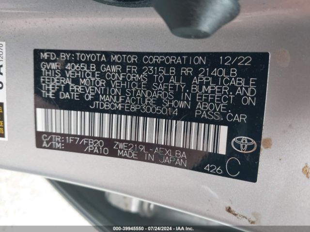 Photo 8 VIN: JTDBCMFE8P3005014 - TOYOTA COROLLA 