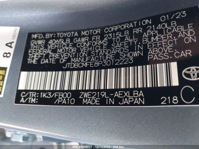 Photo 8 VIN: JTDBCMFE8P3012223 - TOYOTA COROLLA 