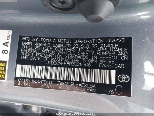 Photo 8 VIN: JTDBCMFE8R3028506 - TOYOTA COROLLA 