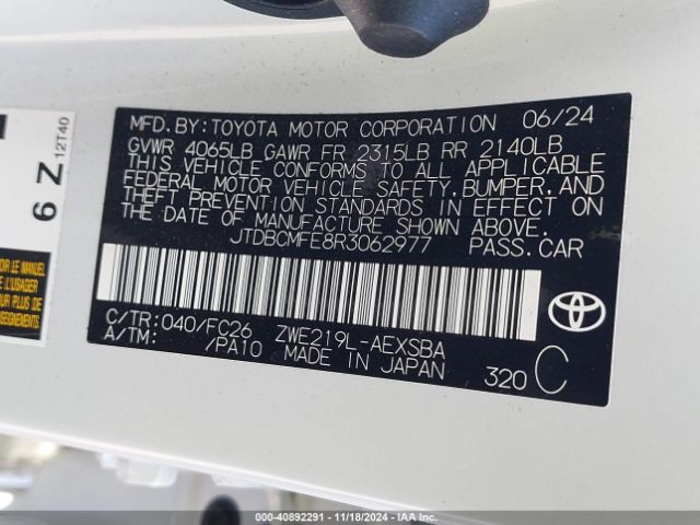 Photo 8 VIN: JTDBCMFE8R3062977 - TOYOTA COROLLA 