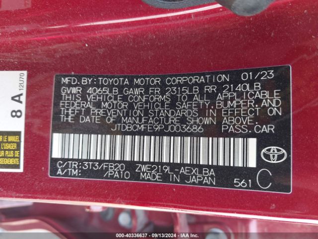 Photo 8 VIN: JTDBCMFE9PJ003686 - TOYOTA COROLLA 