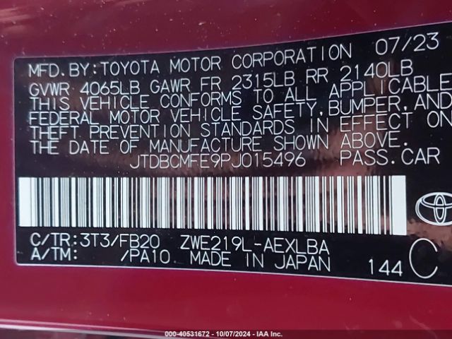 Photo 8 VIN: JTDBCMFE9PJ015496 - TOYOTA COROLLA 