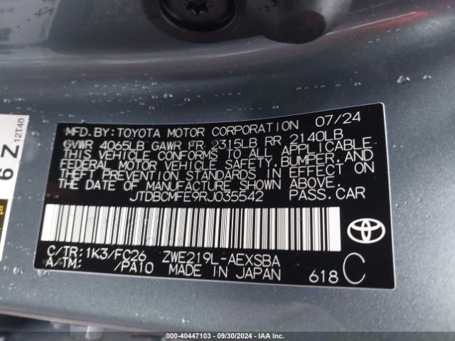 Photo 8 VIN: JTDBCMFE9RJ035542 - TOYOTA COROLLA 