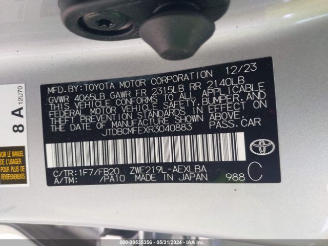 Photo 8 VIN: JTDBCMFEXR3040883 - TOYOTA COROLLA 