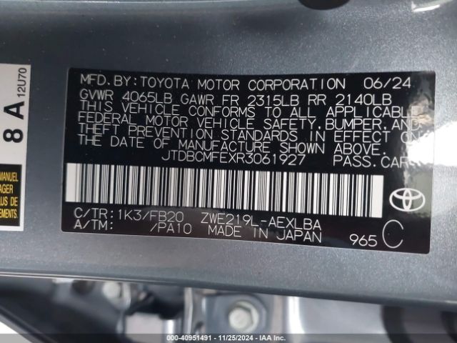 Photo 8 VIN: JTDBCMFEXR3061927 - TOYOTA COROLLA 