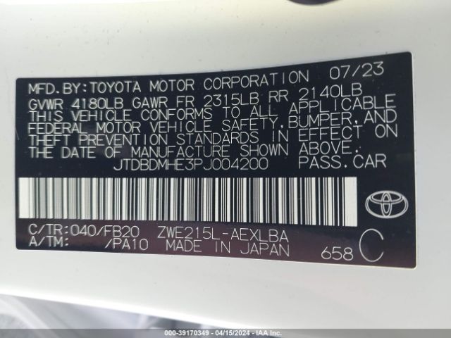 Photo 8 VIN: JTDBDMHE3PJ004200 - TOYOTA COROLLA 