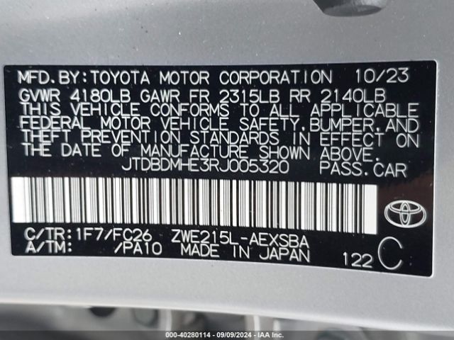 Photo 8 VIN: JTDBDMHE3RJ005320 - TOYOTA COROLLA 