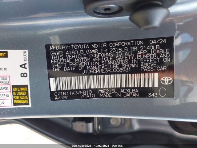 Photo 8 VIN: JTDBDMHE3RJ008931 - TOYOTA COROLLA 