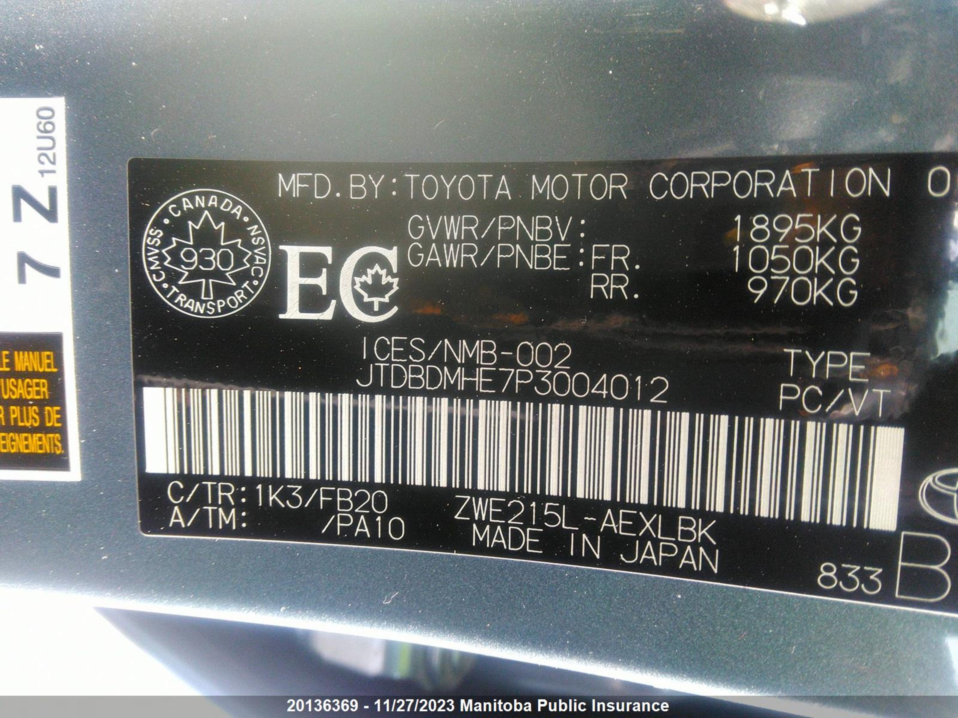 Photo 8 VIN: JTDBDMHE7P3004012 - TOYOTA ALL 