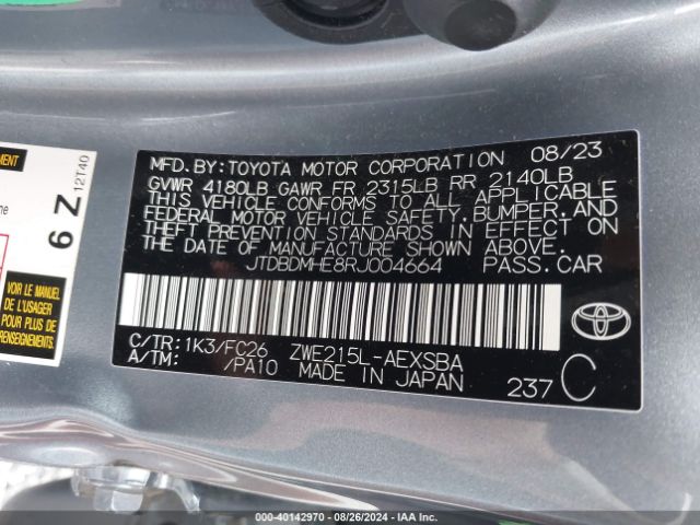 Photo 8 VIN: JTDBDMHE8RJ004664 - TOYOTA COROLLA 