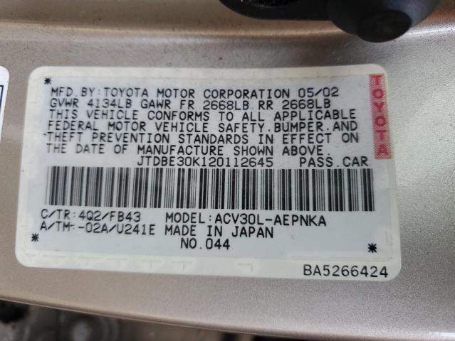 Photo 12 VIN: JTDBE30K120112645 - TOYOTA CAMRY 