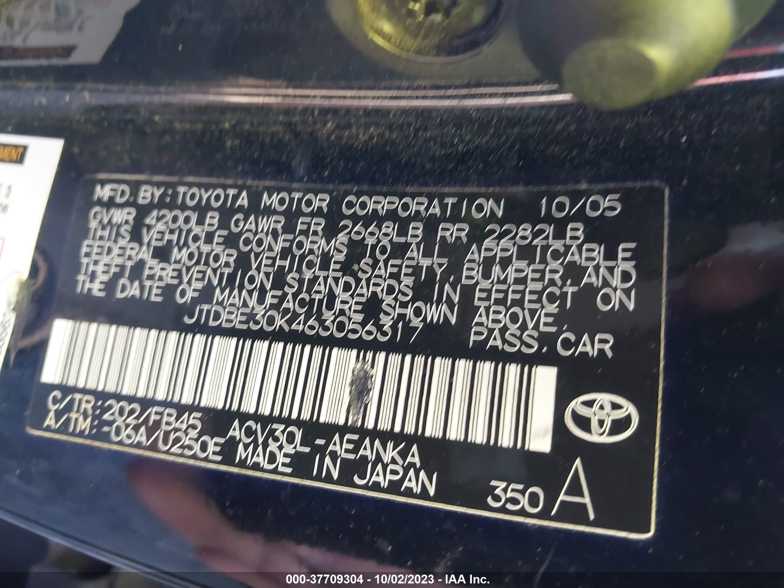 Photo 8 VIN: JTDBE30K463056317 - TOYOTA CAMRY 