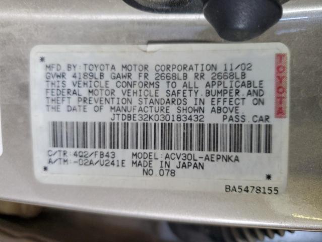 Photo 11 VIN: JTDBE32K030183432 - TOYOTA CAMRY 