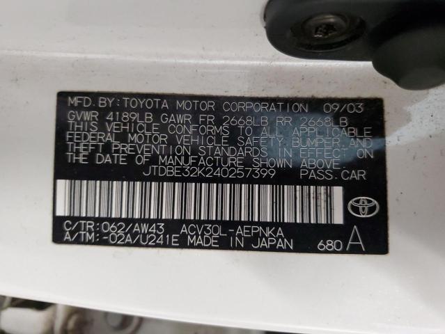 Photo 11 VIN: JTDBE32K240257399 - TOYOTA CAMRY LE 