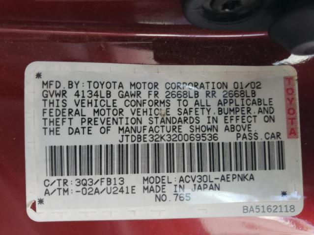 Photo 11 VIN: JTDBE32K320069536 - TOYOTA CAMRY LE 