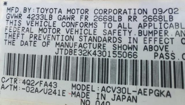 Photo 9 VIN: JTDBE32K430155066 - TOYOTA CAMRY LE 