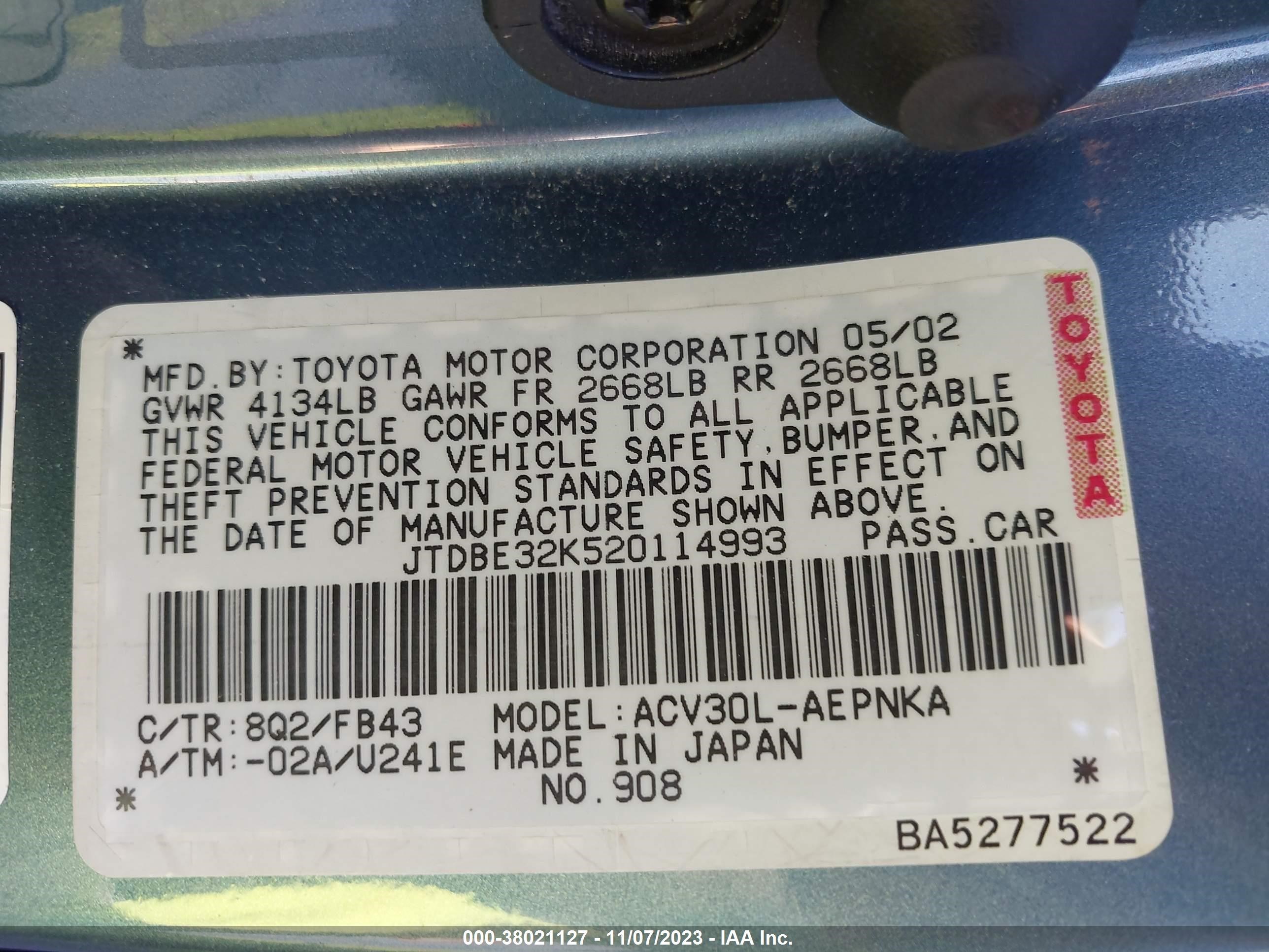 Photo 8 VIN: JTDBE32K520114993 - TOYOTA CAMRY 