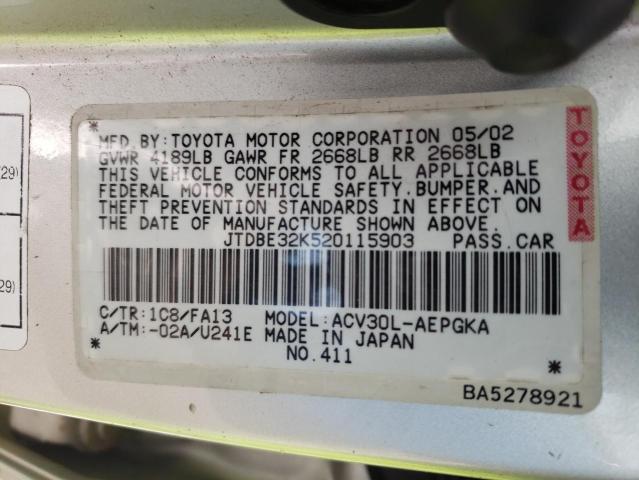 Photo 9 VIN: JTDBE32K520115903 - TOYOTA CAMRY LE 