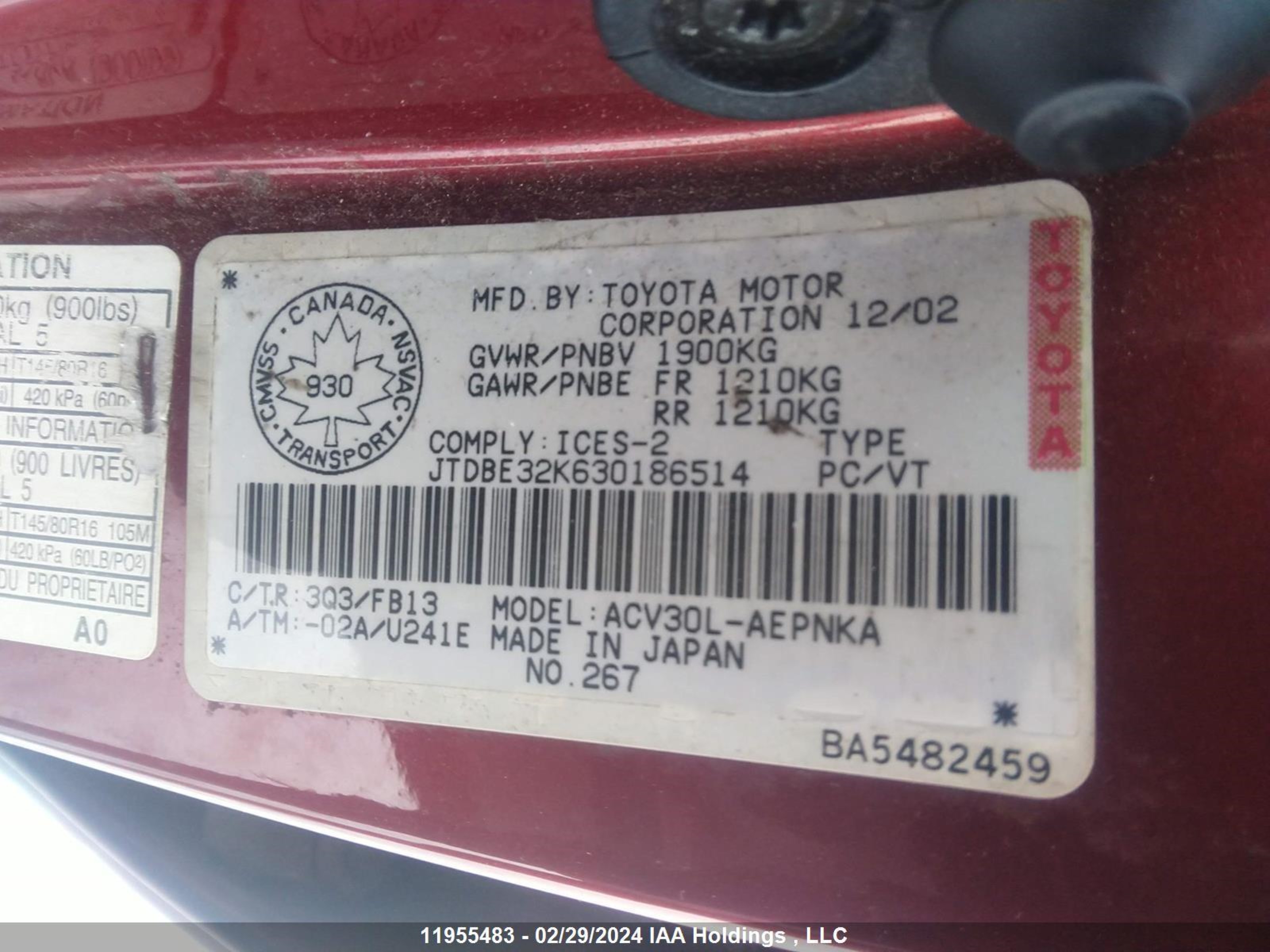 Photo 8 VIN: JTDBE32K630186514 - TOYOTA CAMRY 