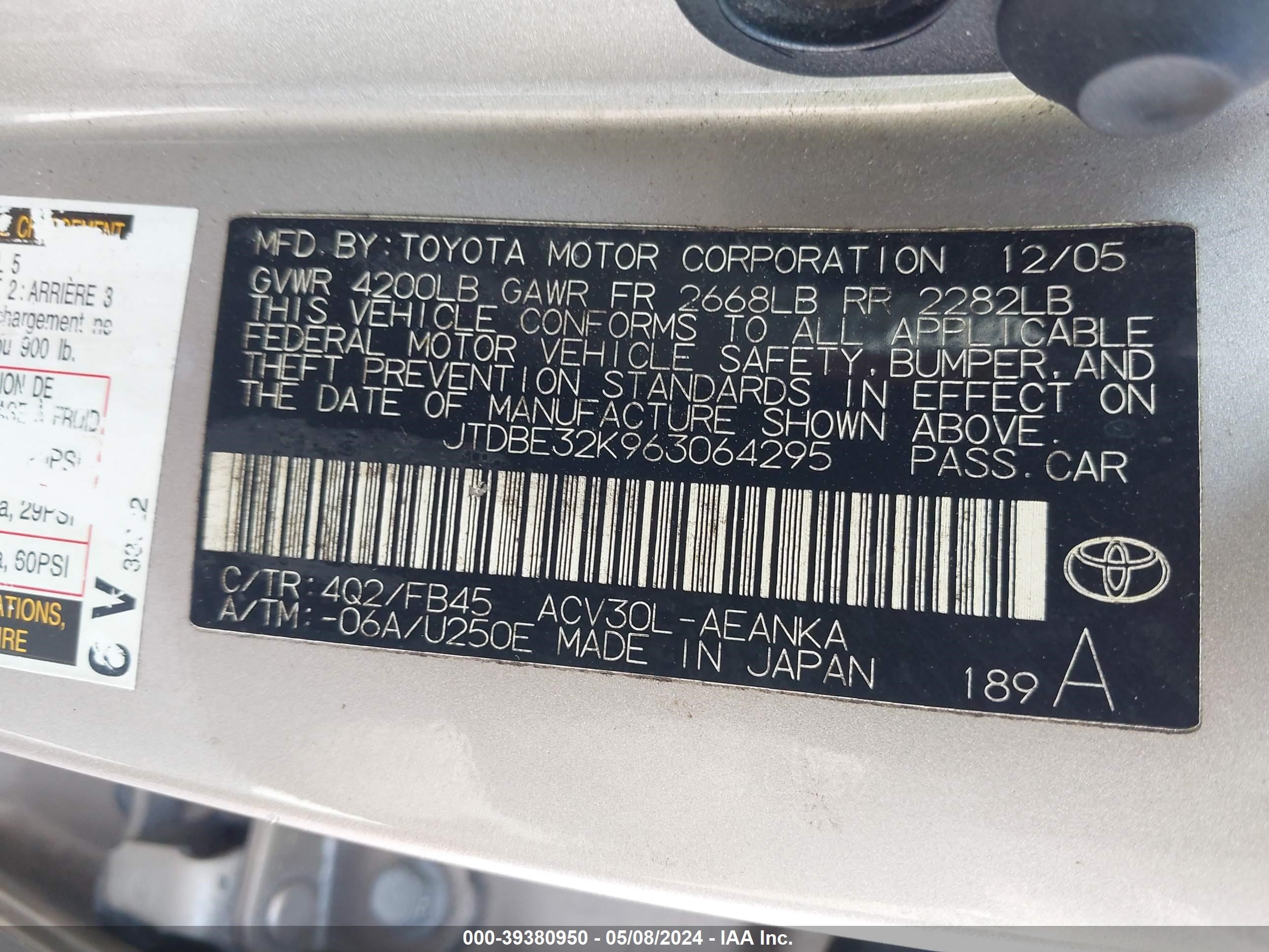 Photo 8 VIN: JTDBE32K963064295 - TOYOTA CAMRY 