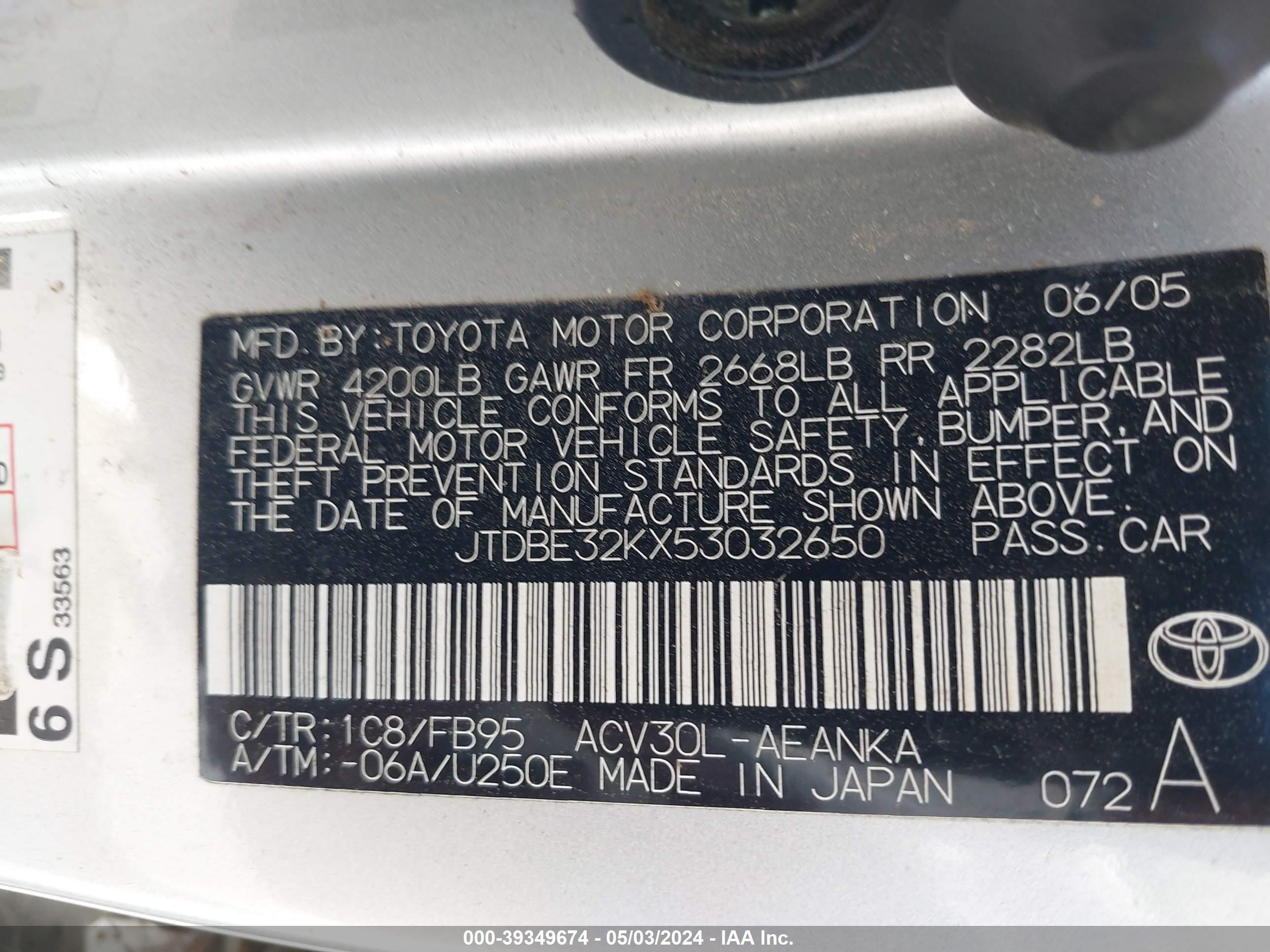 Photo 8 VIN: JTDBE32KX53032650 - TOYOTA CAMRY 