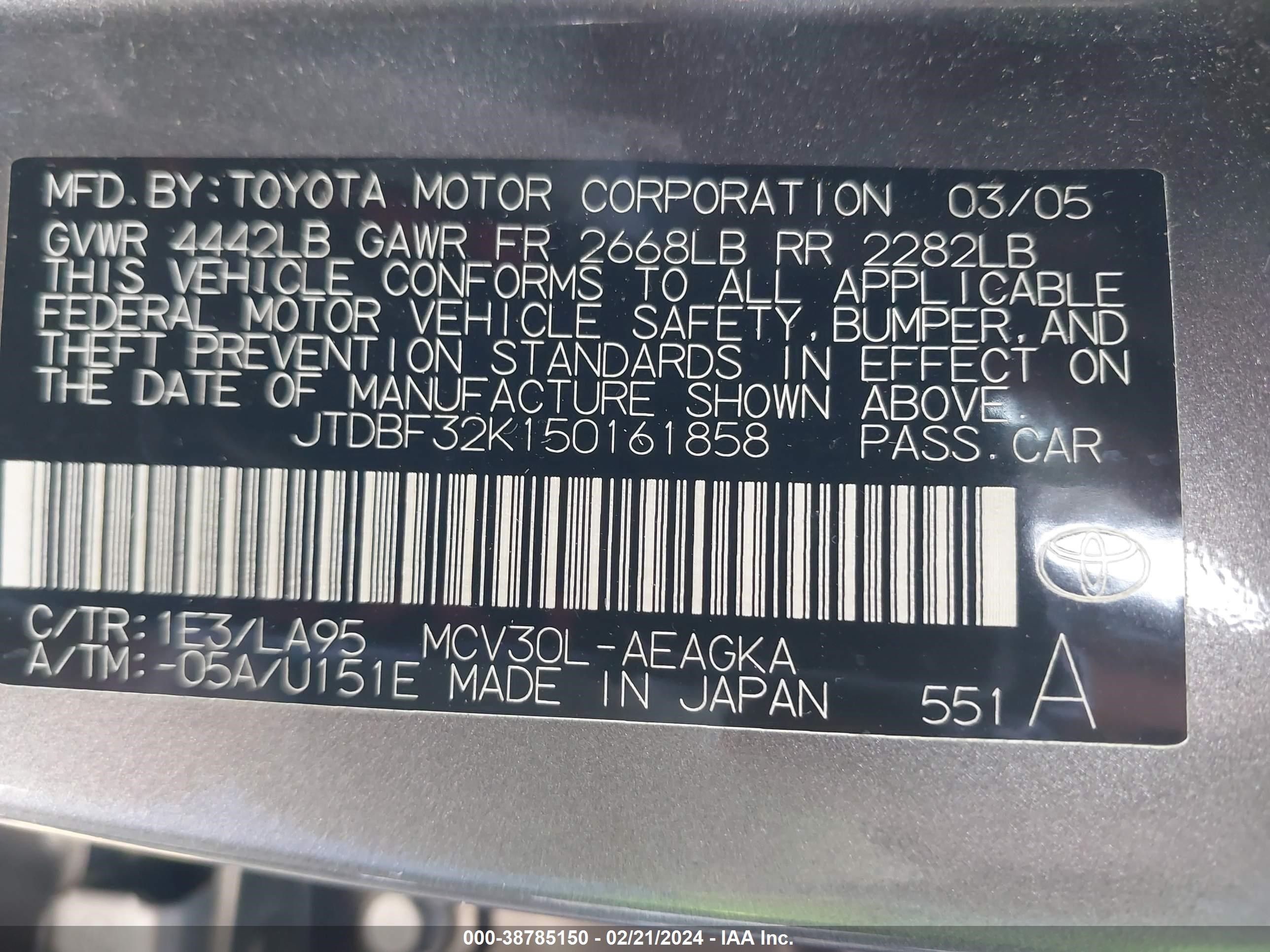 Photo 8 VIN: JTDBF32K150161858 - TOYOTA CAMRY 