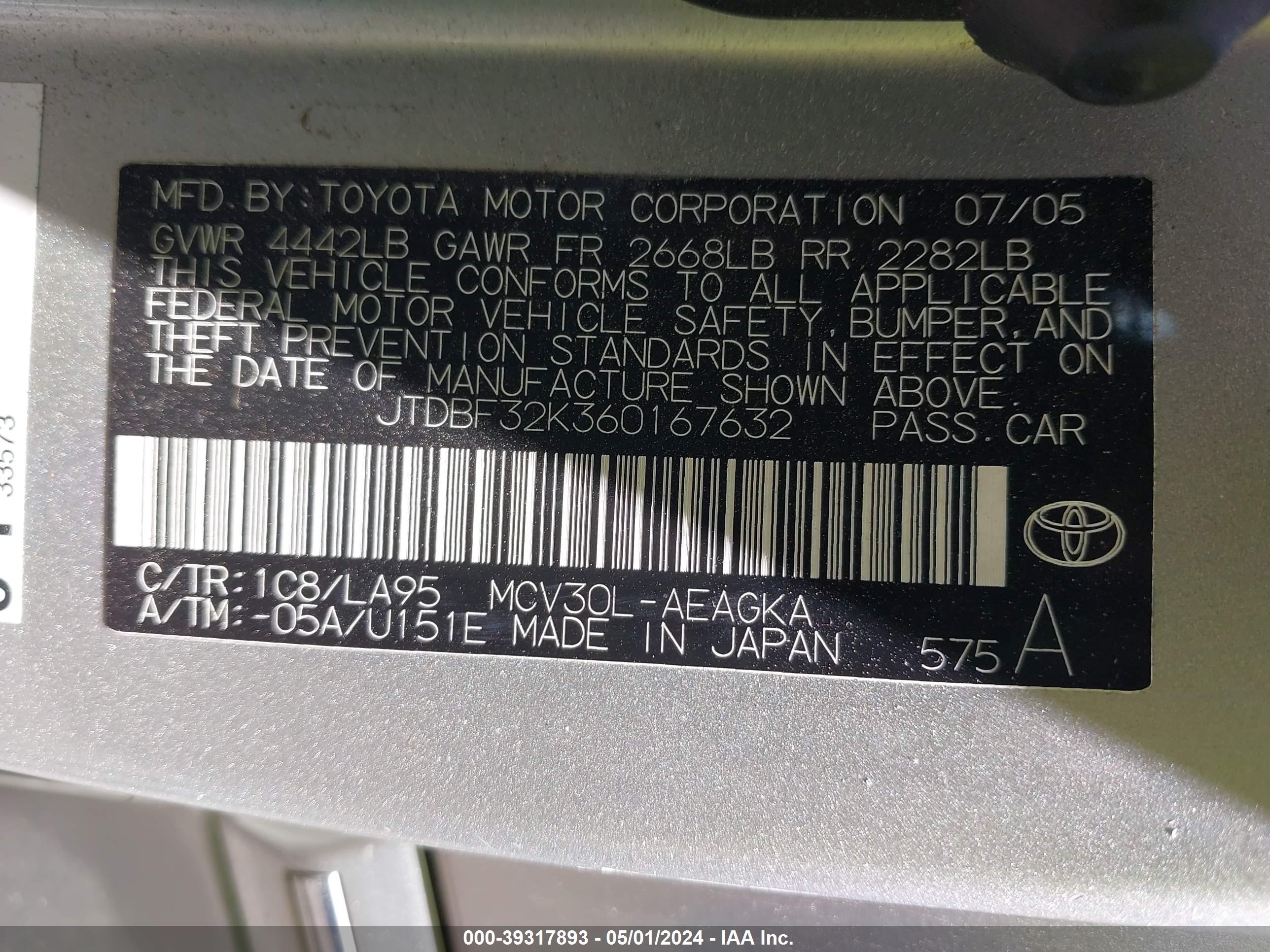 Photo 8 VIN: JTDBF32K360167632 - TOYOTA CAMRY 