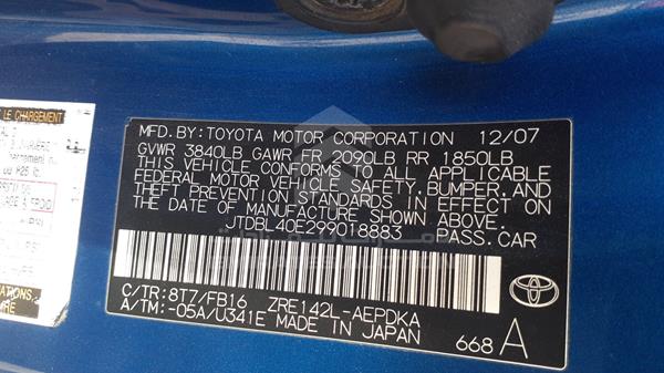 Photo 3 VIN: JTDBL40E299018883 - TOYOTA COROLLA 