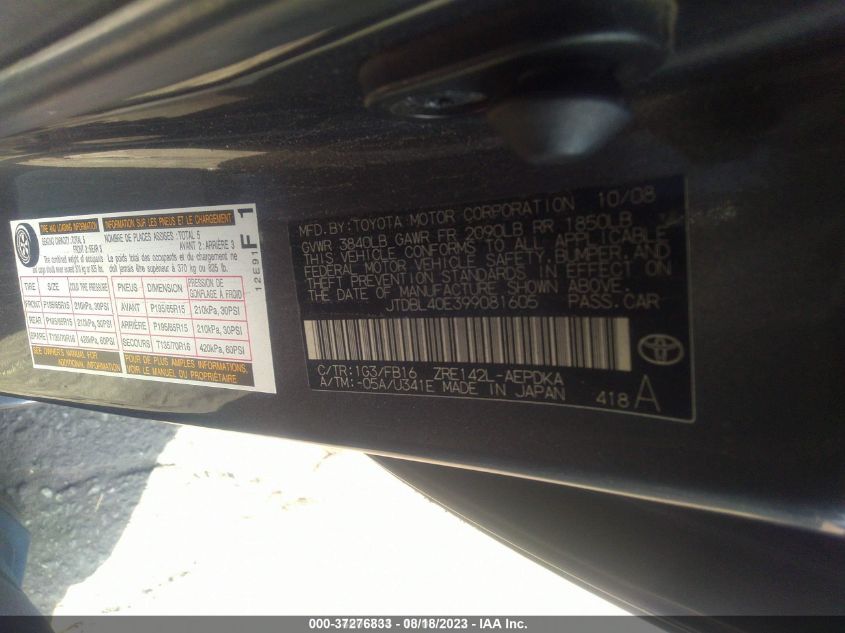 Photo 8 VIN: JTDBL40E399081605 - TOYOTA COROLLA 