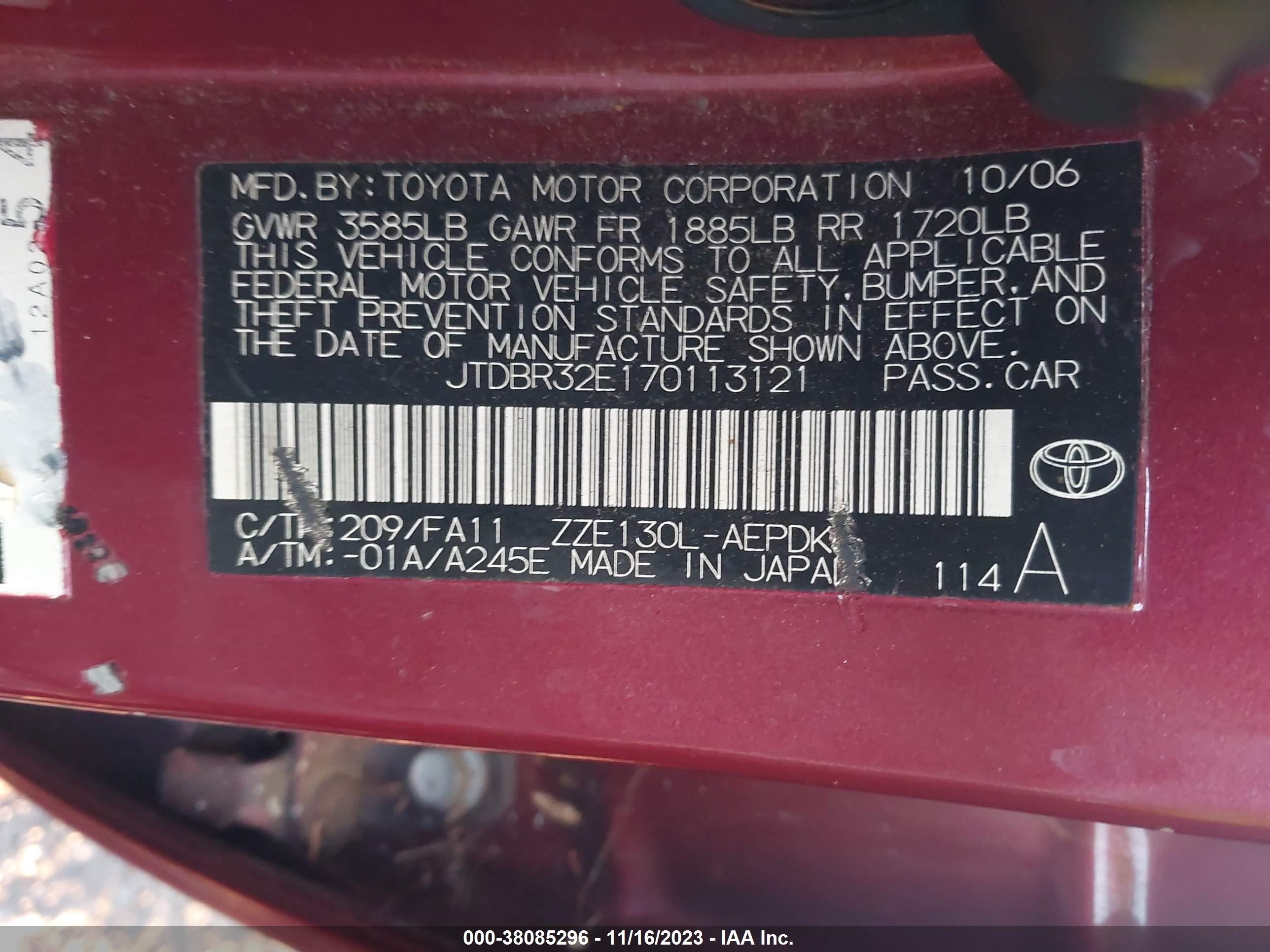 Photo 8 VIN: JTDBR32E170113121 - TOYOTA COROLLA 