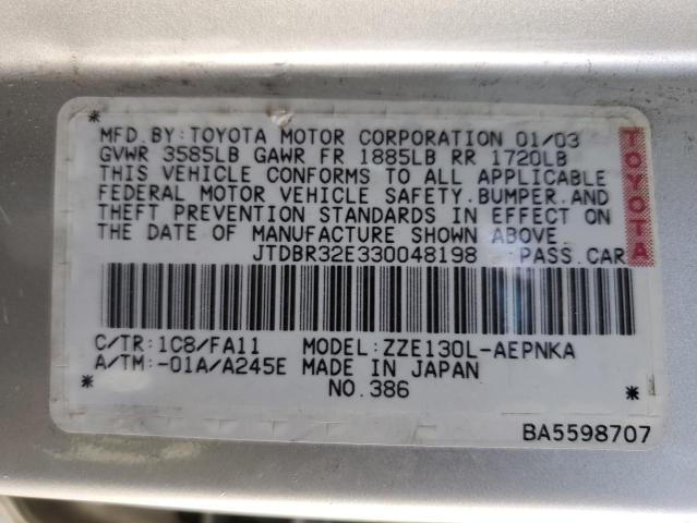 Photo 11 VIN: JTDBR32E330048198 - TOYOTA COROLLA CE 