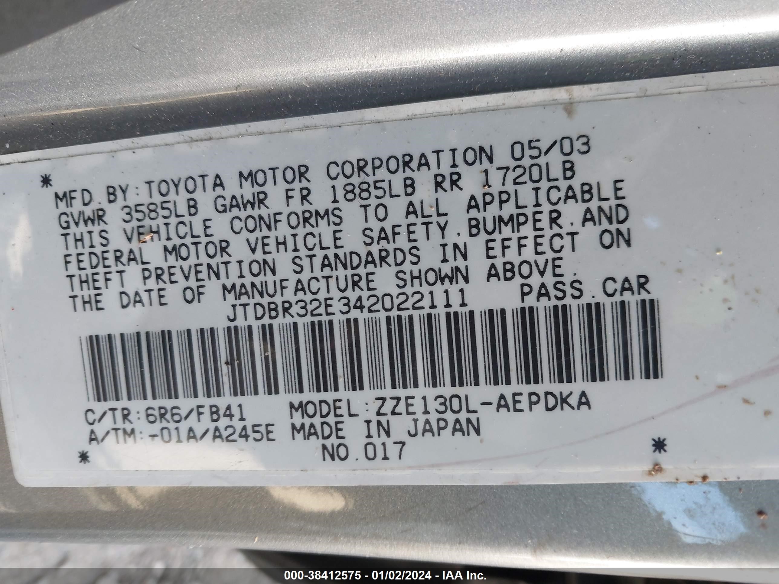 Photo 8 VIN: JTDBR32E342022111 - TOYOTA COROLLA 