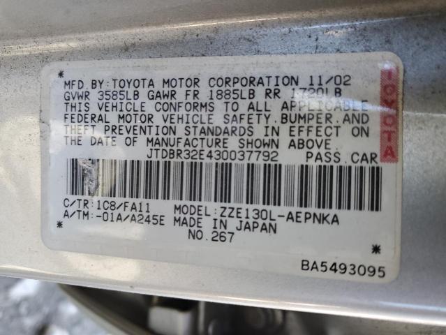 Photo 11 VIN: JTDBR32E430037792 - TOYOTA COROLLA CE 