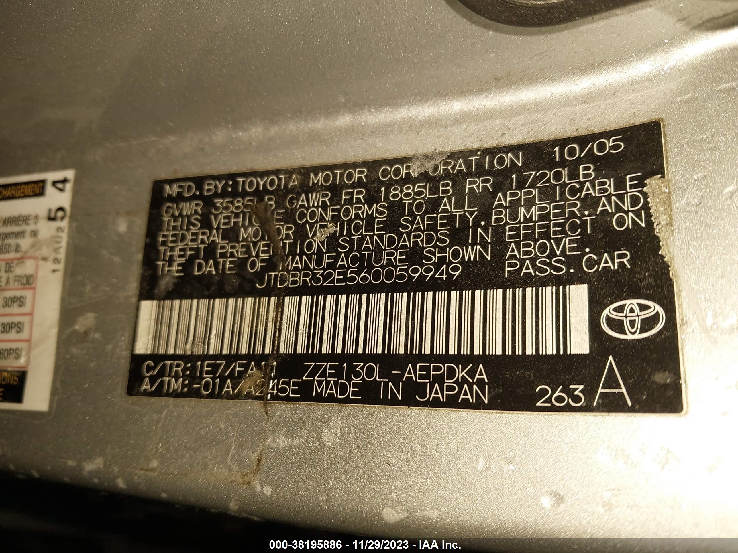 Photo 8 VIN: JTDBR32E560059949 - TOYOTA COROLLA 