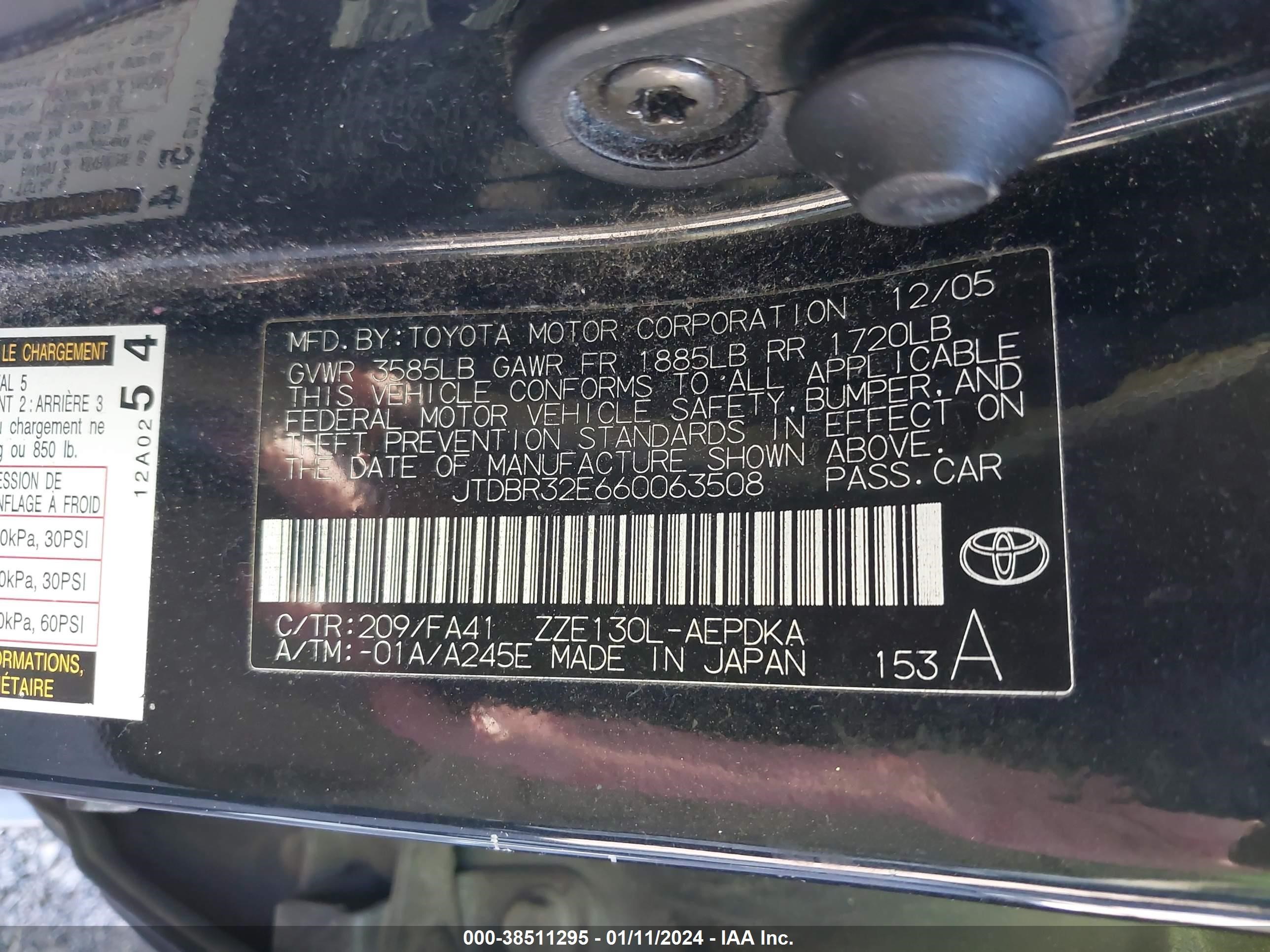 Photo 8 VIN: JTDBR32E660063508 - TOYOTA COROLLA 