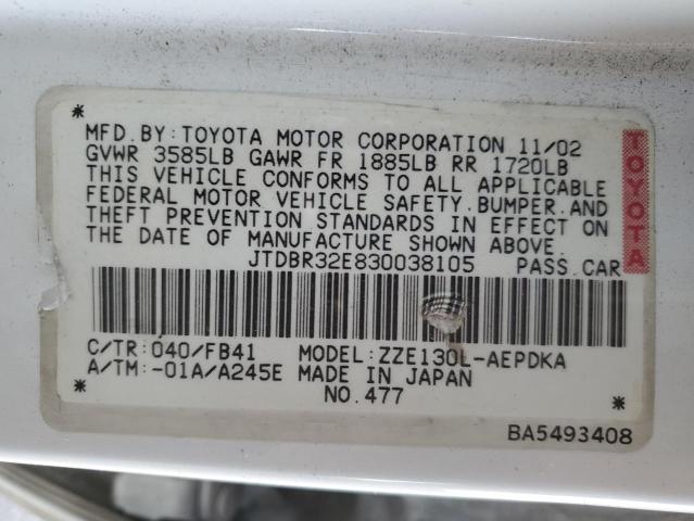 Photo 11 VIN: JTDBR32E830038105 - TOYOTA COROLLA CE 