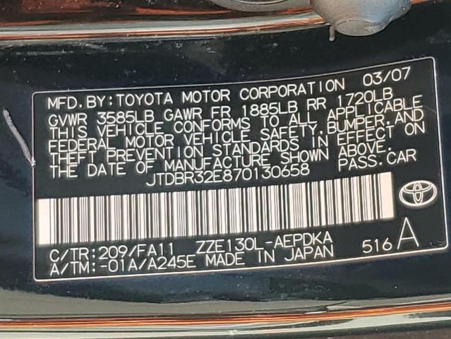 Photo 11 VIN: JTDBR32E870130658 - TOYOTA COROLLA 