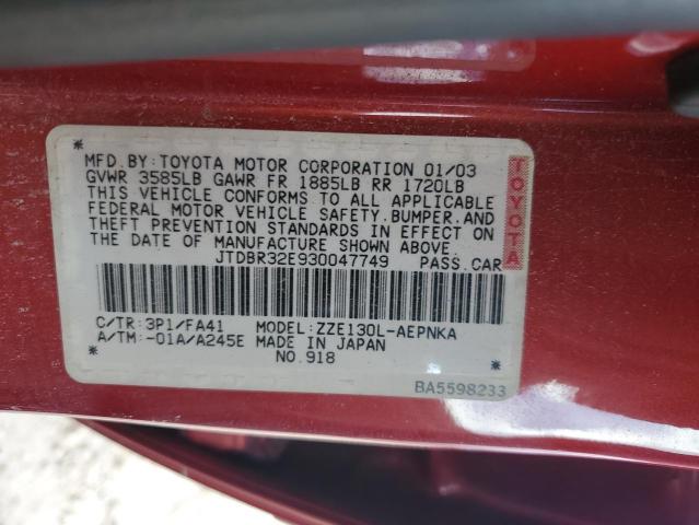 Photo 11 VIN: JTDBR32E930047749 - TOYOTA COROLLA CE 