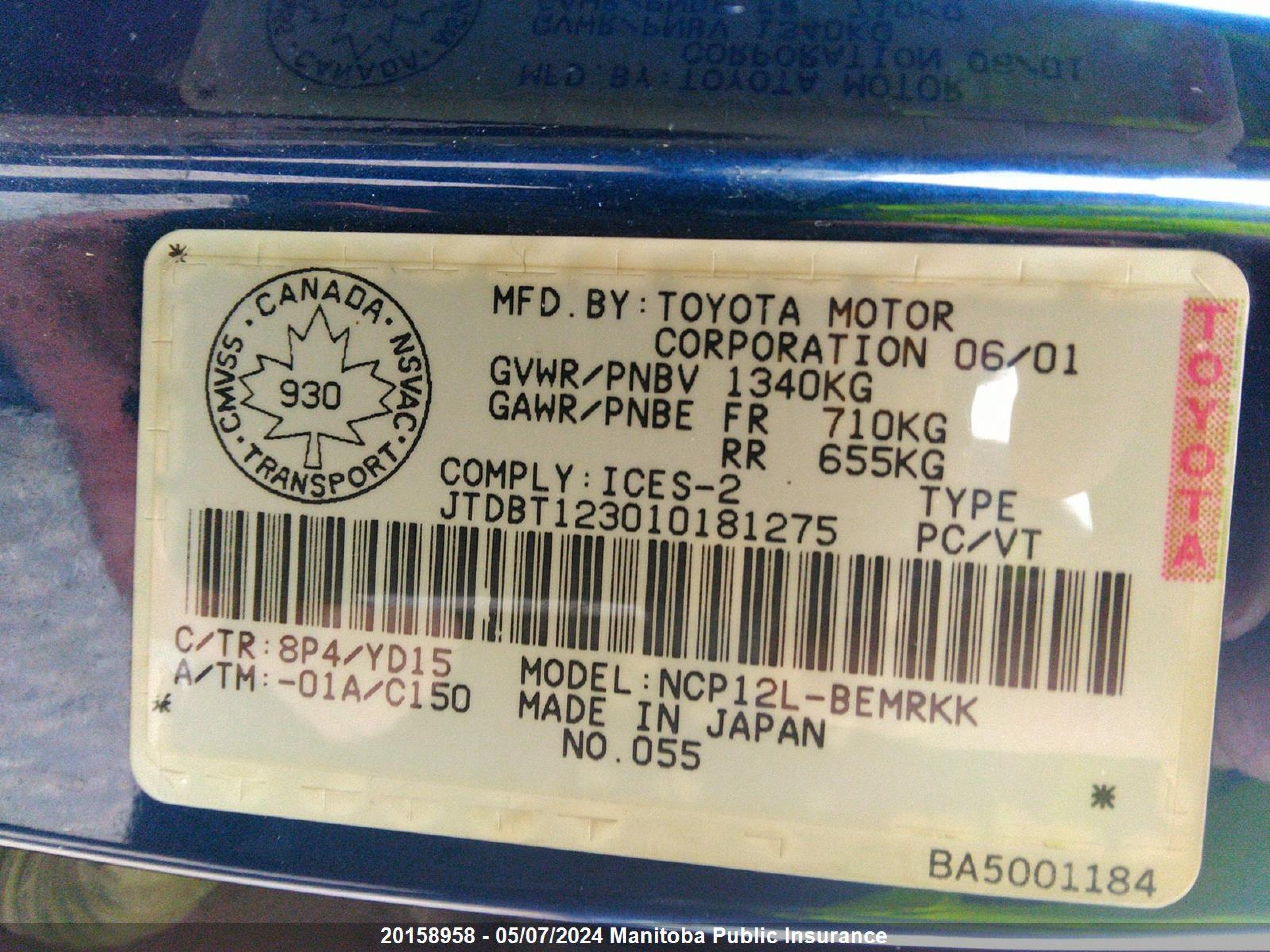 Photo 8 VIN: JTDBT123010181275 - TOYOTA ECHO 