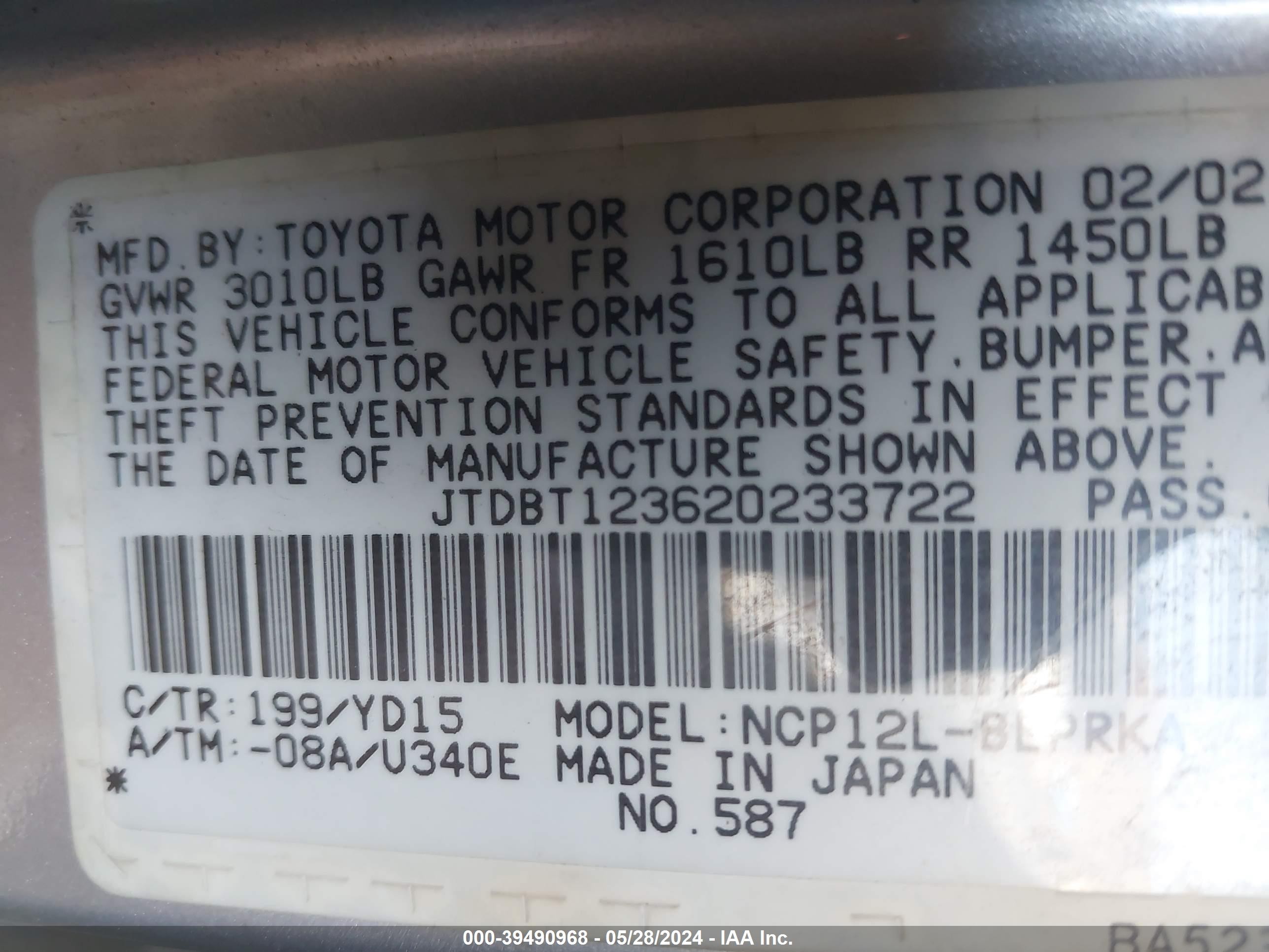 Photo 8 VIN: JTDBT123620233722 - TOYOTA ECHO 