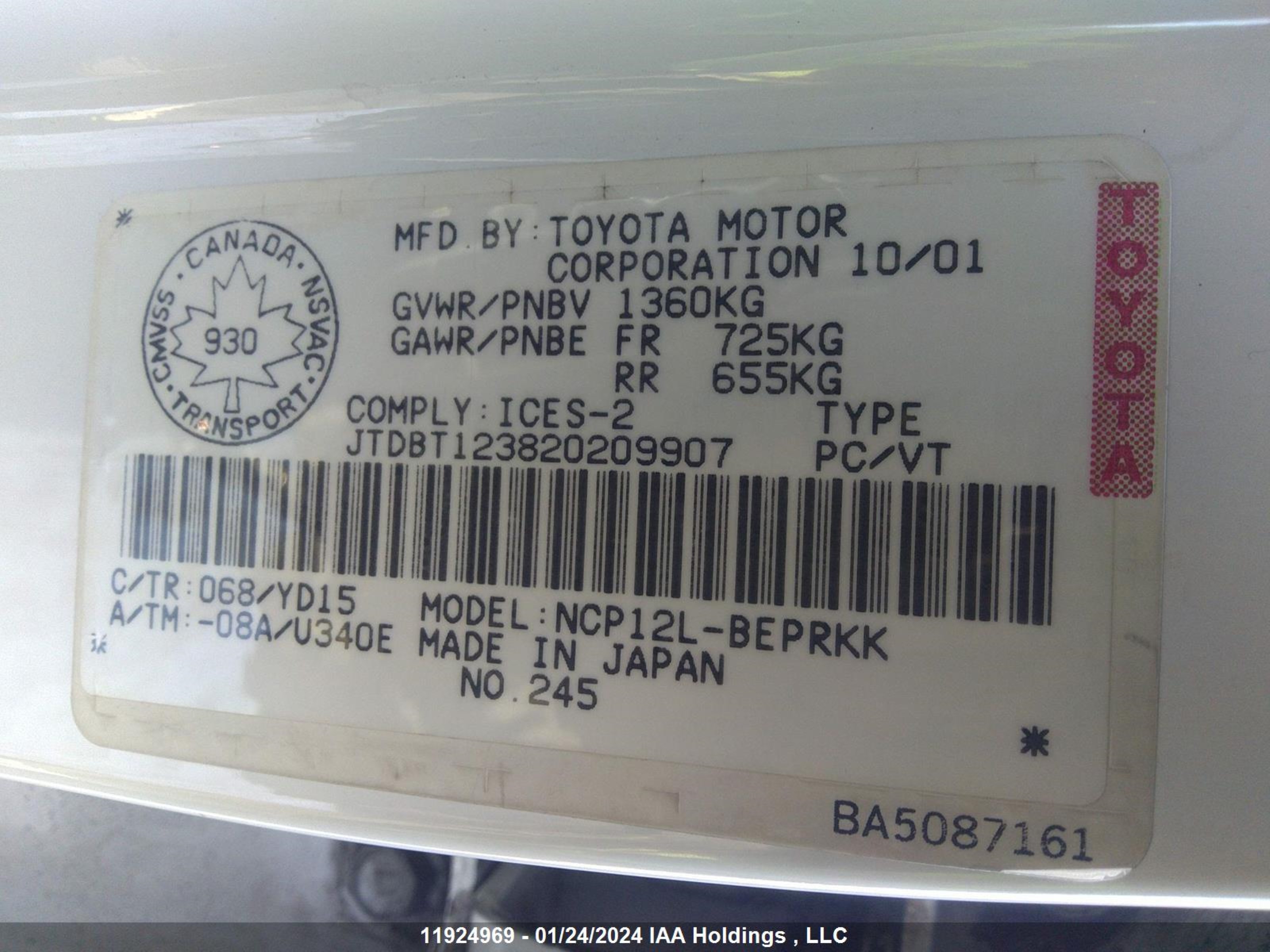 Photo 8 VIN: JTDBT123820209907 - TOYOTA ECHO 