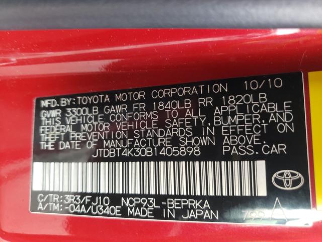 Photo 9 VIN: JTDBT4K30B1405898 - TOYOTA YARIS 