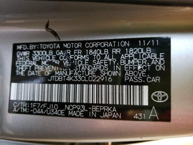 Photo 9 VIN: JTDBT4K33CL022916 - TOYOTA YARIS 