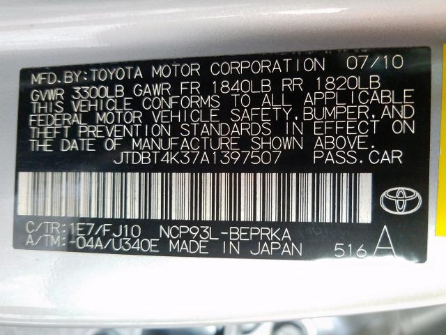 Photo 9 VIN: JTDBT4K37A1397507 - TOYOTA YARIS 