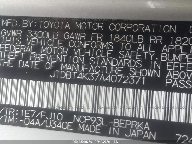 Photo 8 VIN: JTDBT4K37A4072371 - TOYOTA YARIS 